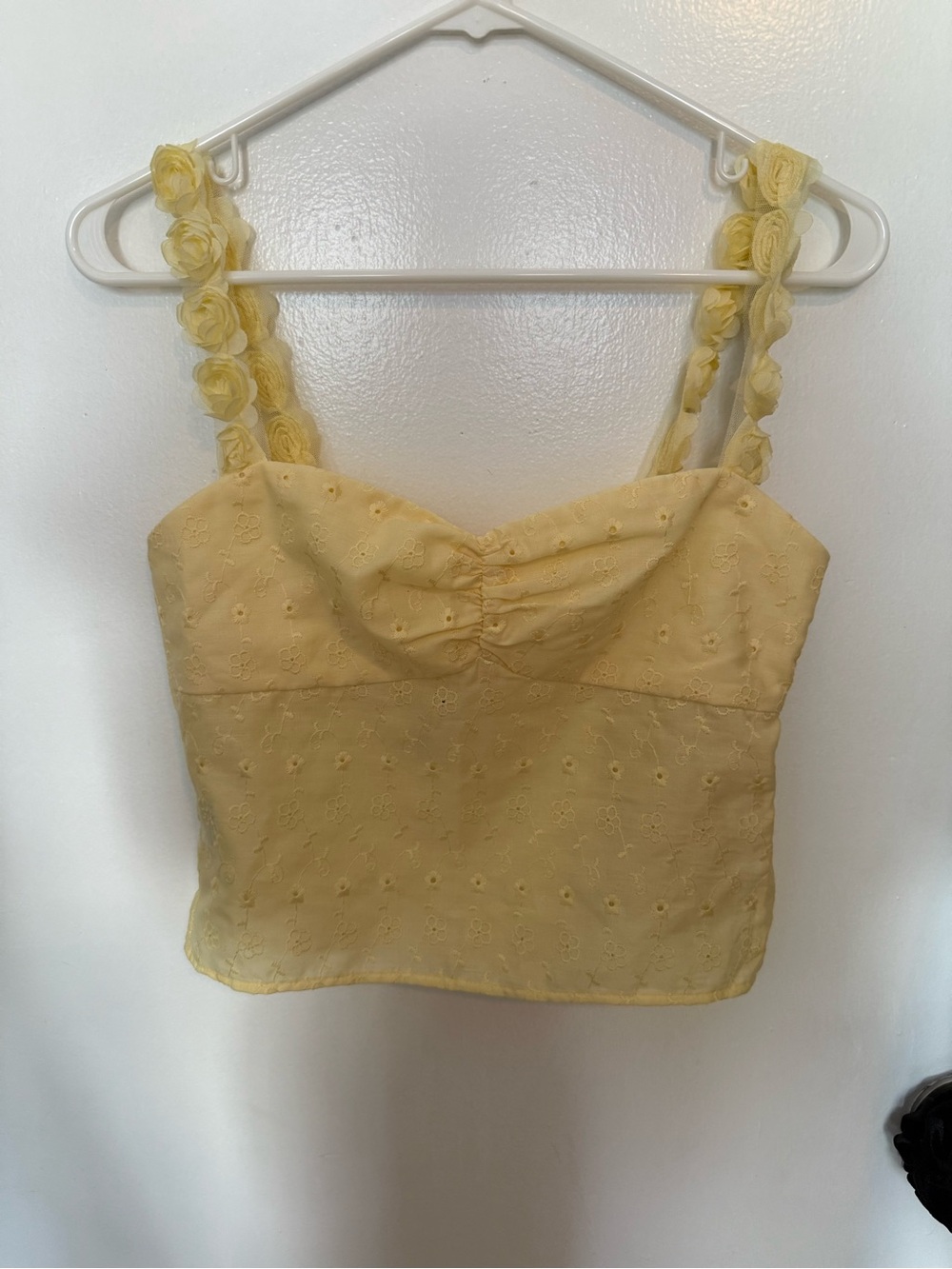 Princess Polly Pale Yellow Floral Eyelet Crop Tank
